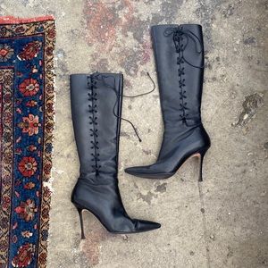 COPY - MANOLO BLAHNIK LACE UP LEATHER BOOTS